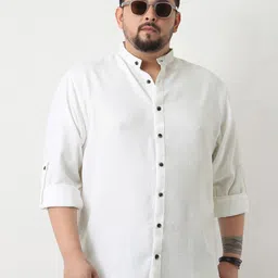 Urbano Plus Men Plus Size Relaxed Fit Solid Mandarin Collar Casual Shirt-picture-10