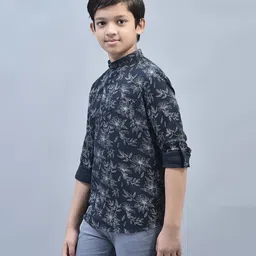 CRIMSOUNE CLUB Full Sleeves Floral Printed Shirt - Navy Blue image 5