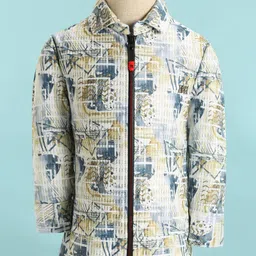 Radutu Full Sleeves Abstract Printed Jacket With Tee & Pant Set - Multi Colour & Light Blue image 4