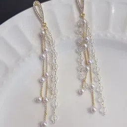 PolluxCraft Gold-Plated Pearls Beaded Contemporary Drop Earrings-picture-39