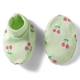 Babyhug 100% Cotton Interlock Knit Cap Mittens & Booties Set With Cherry Print Green - Diameter 17 cm image 5