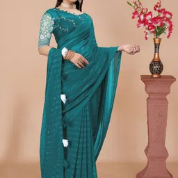 Zenophily Striped Pure Chiffon Saree image 4