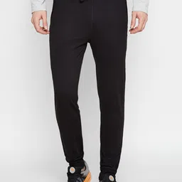 BODYACTIVE Men Black Solid Regular-Fit Trackpants image 1