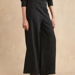 RAREISM Black Linen Solid Trousers image 3