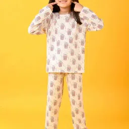 Anthrilo Girls Ecru Printed Full Sleeves Night Suits-picture-13