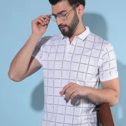 Crimsoune Club White Cotton Slim Fit Checks Polo T-Shirt-image-16