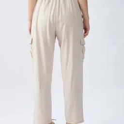 Spykar Off White Linen Straight Fit Trousers image 2
