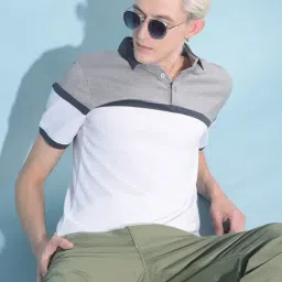 Crimsoune Club Grey Cotton Slim Fit Color-Block Polo T-Shirt-picture-24