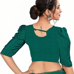 Satrani Green Printed Saree With Unstitched Blouse image 3