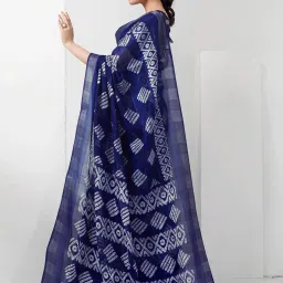Satrani Navy Geometric Print Saree With Unstitched Blouse image 3