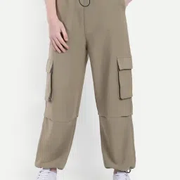 Broadstar Beige Cotton Relaxed Fit High Rise Joggers-image-36