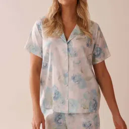 La Vie En Rose Blue Regular Fit Floral Print Sleepwear Shirt-picture-10