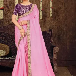 Satrani Pink Woven Saree With Unstitched Blouse-image-58