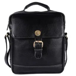 HiLEDER 100% Pure Genuine Leather Messenger Shoulder Handbag 9.5 inches Sling Cross Body Travel Office Tablet Flap Buckle Bag for Men and Women, Black-picture-13