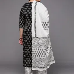 Extra Love By Libas Black & White Cotton Printed Kurta Salwar Set With Dupatta image 3