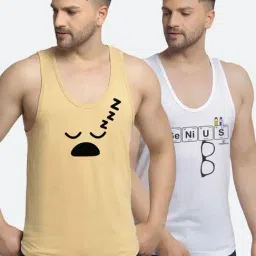 Friskers Multi Cotton Slim Fit Printed Gym Vest - Pack of 2-picture-30
