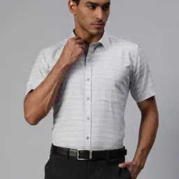 ManQ Grey Regular Fit Striped Shirt-picture-18