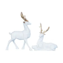 eCraftIndia White Polyresin  Reindeer Statues Animal Figurines Decorative Showpiece image 3
