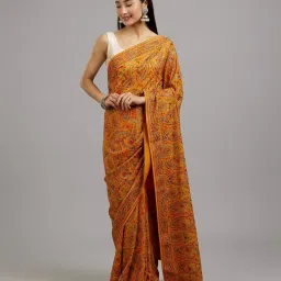 Mohey Mustard Georgette Embroidered Saare with Unstitshed Blouse image 3