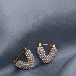 PALMONAS Gold-Plated Beaded Heart Shaped Hoop Earrings-picture-25