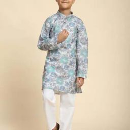 Pro-Ethic Style Developer Boys Grey & Blue Cotton Printed Full Sleeves Kurta Sets-picture-48