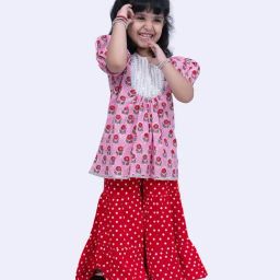Twisha Girls Pink & Red Cotton Regular Fit Printed Suit Set-picture-35