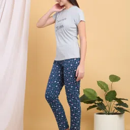 Sweet Dreams Blue Cotton Regular Fit Printed Pyjama Set image 3