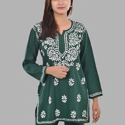 MALABIS Women Viscose Rayon Chikankari Embroidered Top-image-19