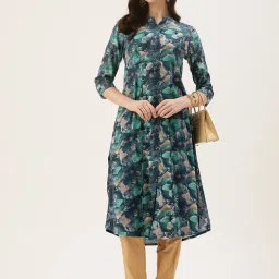 Amukti Blue Rayon Printed Three-Quarter Sleeves Kurta image 3