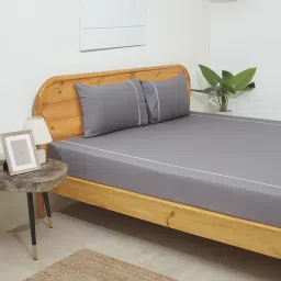 Westside Home Grey Embroidered King Bed Flat Sheet and Pillowcase Set image 3