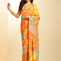 navyasa by liva Orange Printed Saree With Unstitched Blouse-picture-6