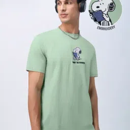 The Souled Store Green Relaxed Fit Embroidered T-Shirt-image-48