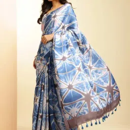 navyasa by liva Blue Printed Saree With Unstitched Blouse image 3