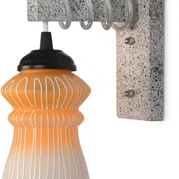 1ST TIME Yellow & Orange Textured Wood Frustum Shaped Wall Lamp image 3