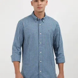 Tommy Hilfiger Blue Cotton Regular Fit Checks Shirts-picture-28