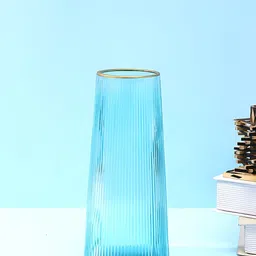 TAYHAA Celeste Skyline Blue Striped Glass Flower Vase image 2