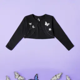 Kiddopanti Girls Black Applique Shrug-image-46