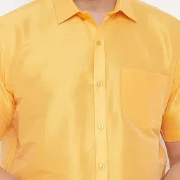 VASTRAMAY Yellow Straight Fit Self Pattern Shirt image 5