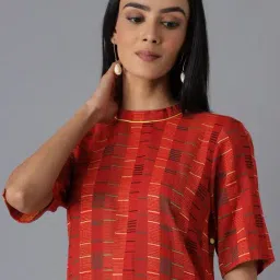 Aurelia Red Cotton Printed Straight Kurta image 5
