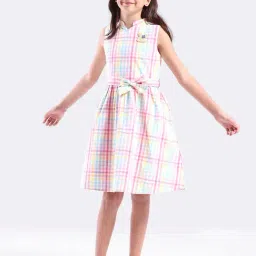 Kate & Oscar Girls Multicolored Cotton Checks Dress image 4