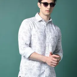 Crimsoune Club Grey Cotton Slim Fit Floral Print Shirt-picture-19