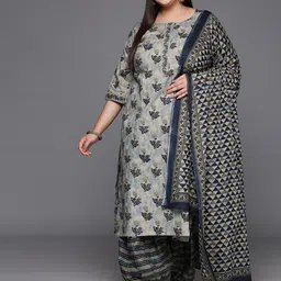 EXTRA LOVE BY LIBAS Women Plus Size Floral Printed Pure Cotton Kurta with Salwar & Dupatta image 5