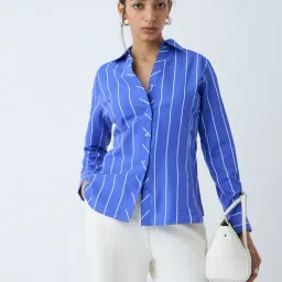 Wardrobe by Westside Blue Striped Shirt-picture-32