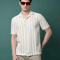 Crimsoune Club Beige Slim Fit Jacquard Print Shirt-image-7