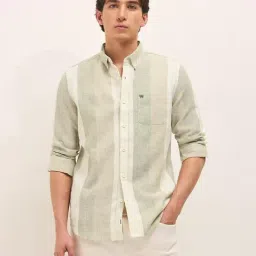 The Bear House Green Polycotton Striped Regular Fit Shirt-image-93