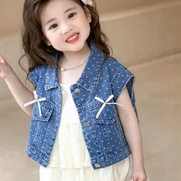 LULU & SKY Girls Spread Collar Polka Dots Denim Jacket-picture-28