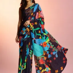 navyasa by liva Black Printed Saree With Unstitched Blouse-picture-9