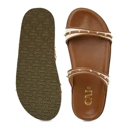 CAI Women Rivet Canvas Tan Slider Open Toe Flats image 3