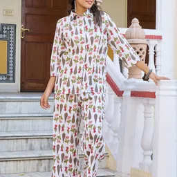 ETC Womens White Printed Cotton Co-ord Set image 4