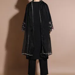 Anouk Floral Embroidered Regular Thread Work Straight Kurta with Trousers & Dupatta image 4